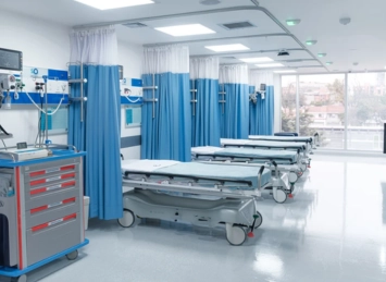 Sala de hospital moderna con camas y equipos médicos en la Clínica AVI